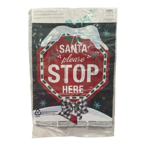 Santa Please Stop Here Garden Flag 12.5" x 18" Christmas Holiday Decor NIP - Picture 2 of 4